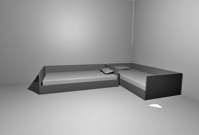 twin beds in l shape